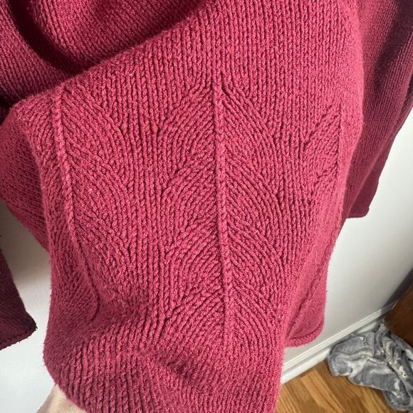 Norm Thompson Escape The Ordinary Women L Red Maroon Knit Sweater Full Zip Mock - Picture 7 of 7
